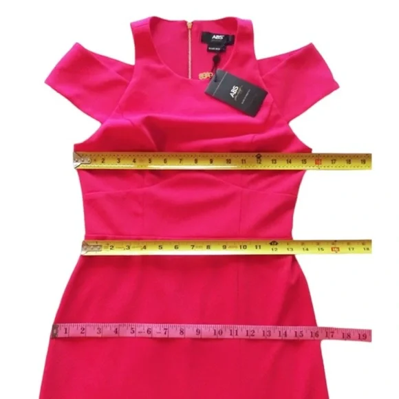 $320 ABS Allen Schwartz Shoulder Cut Out Gown Small Pink Formal Deep Front Slit